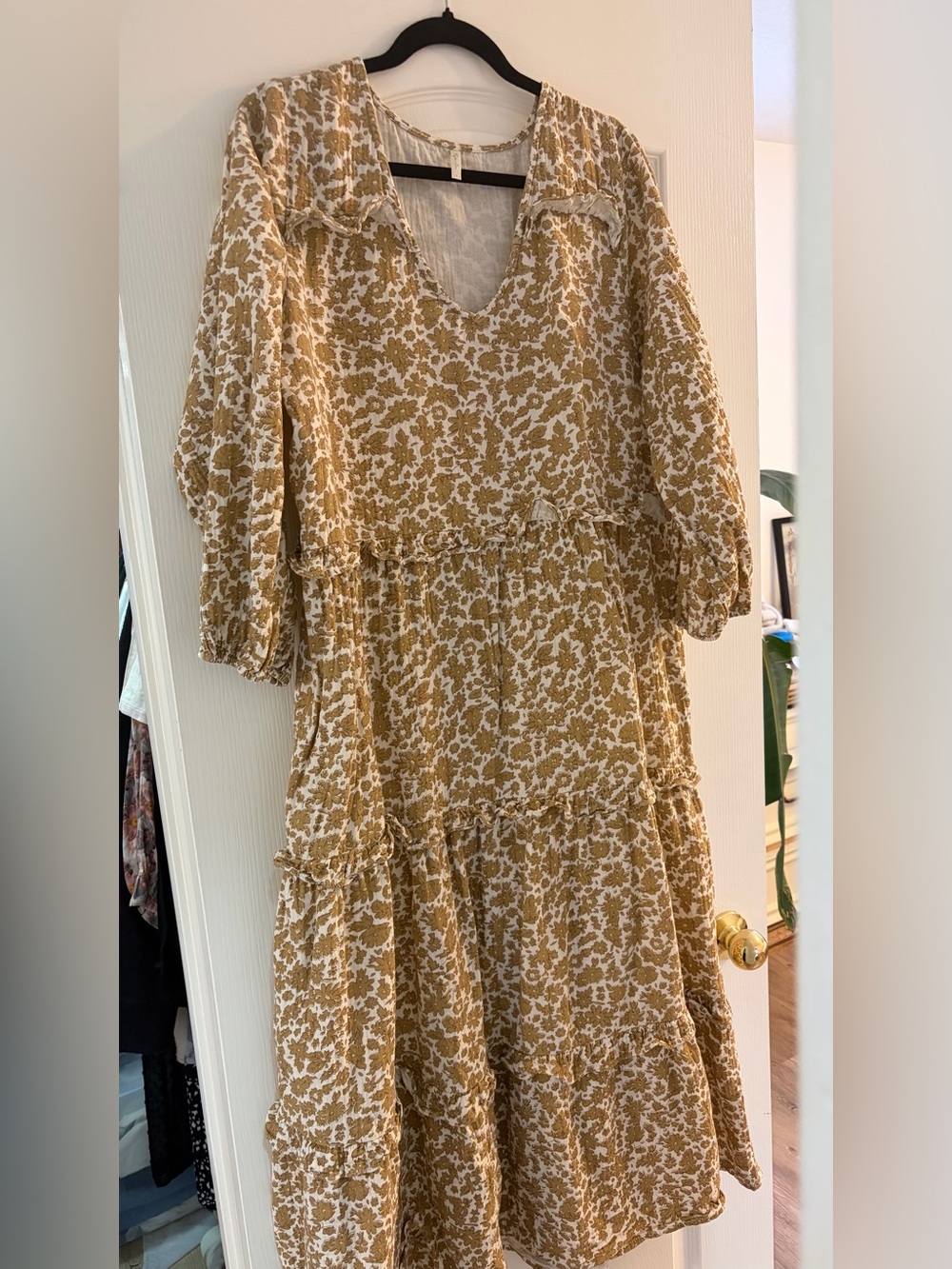 Rylee + Cru Mustard and White Floral Tiered Dress